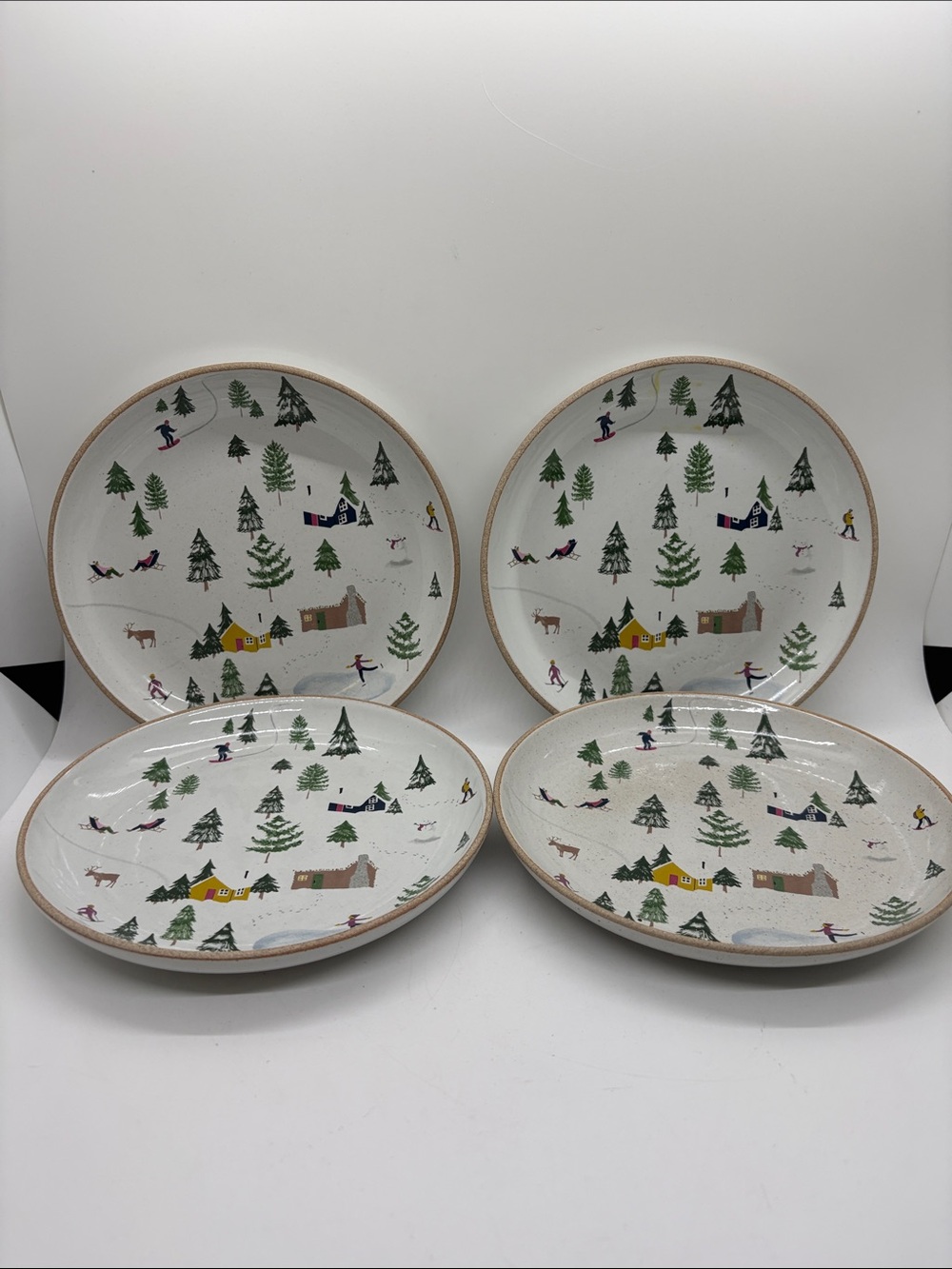 West Elm Holiday Plates Skiers Appetizers Set 4 Stonewear